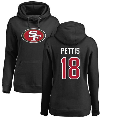 San Francisco 49ers Black Women Dante Pettis Name and Number Logo 18 Pullover NFL Hoodie Sweatshirts